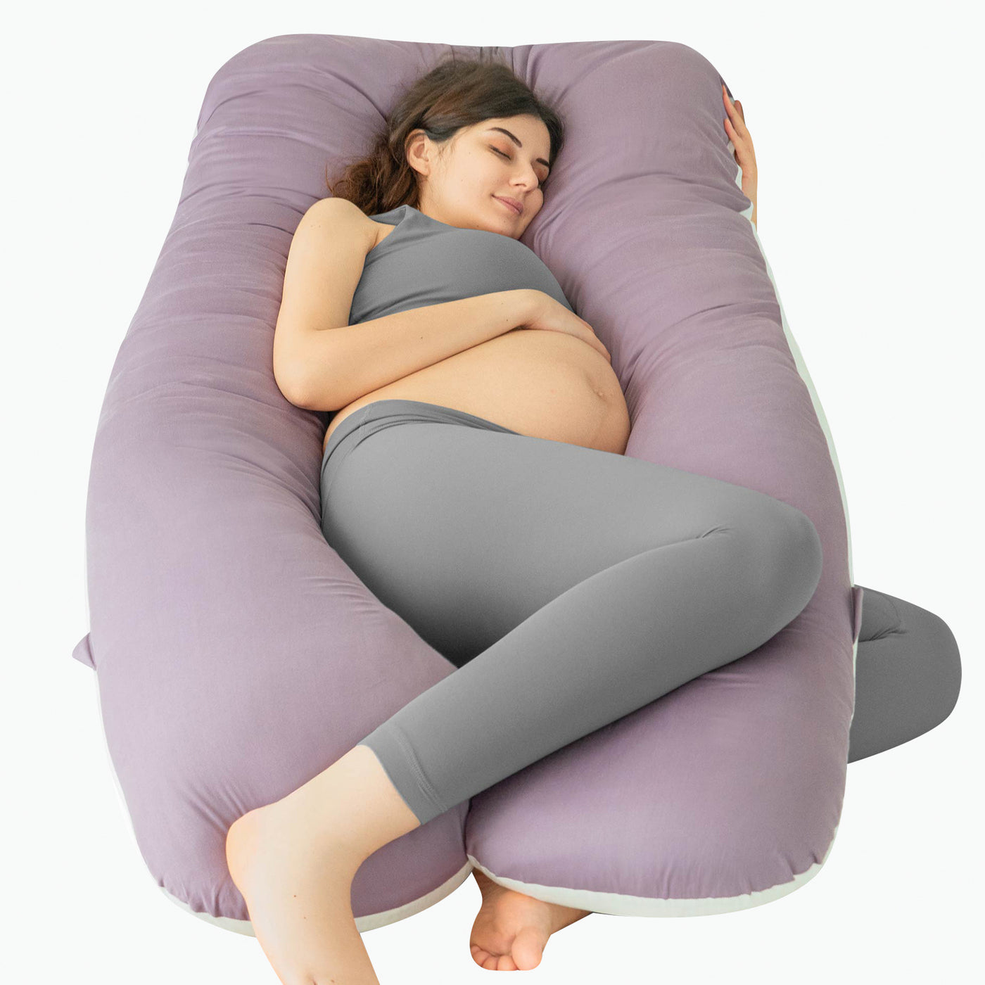 55" Clasical U-shaped Pregnancy Pillow (Purple Cotton)