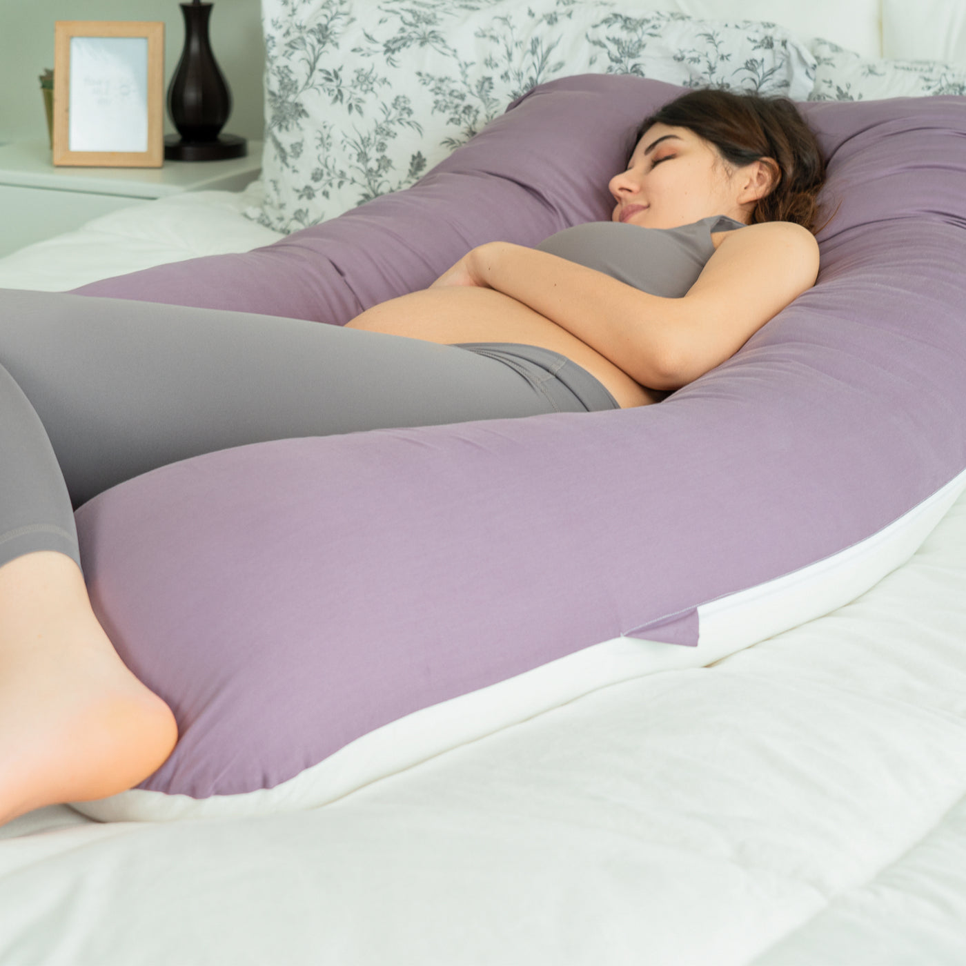 55" Clasical U-shaped Pregnancy Pillow (Purple Cotton)