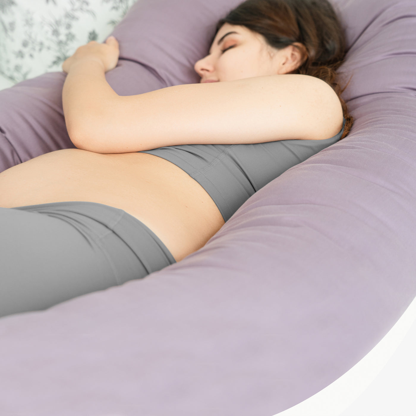 55" Clasical U-shaped Pregnancy Pillow (Purple Cotton)