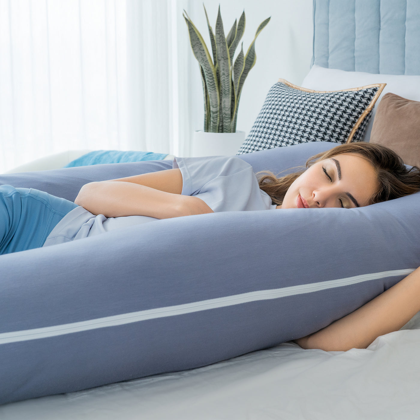 55" Clasical U-shaped Pregnancy Pillow (Cooling Silky Blue)