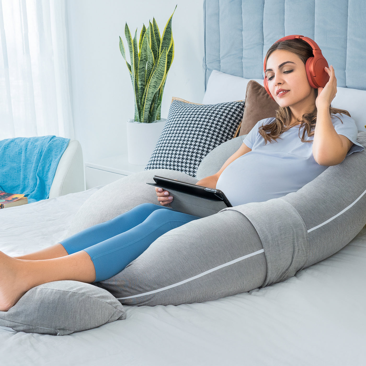 E-Shaped Pregnancy Pillow, Silky Cooling Jersey